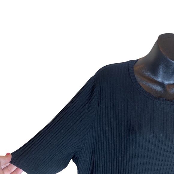 Eileen fisher women’s xl black ribbed trim short sleeve round hem dress capsule - Picture 2 of 5